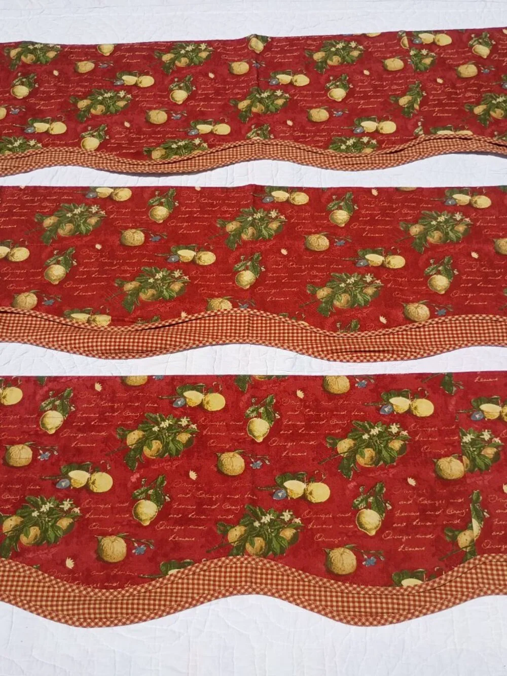 Set of 3 Vintage Waverly La Frutta Curtain Valances Lemons and Oranges Dark Red